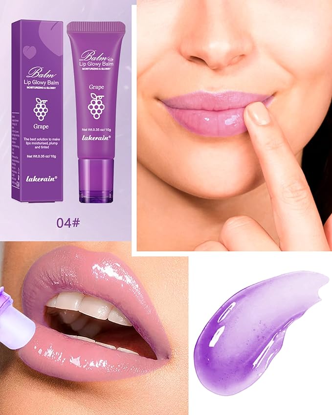 Moisturizer Lip Glowy Balm, Hydrating & Nourishing Repair Sleeping Lip Mask, Shine Glossy Finish Lip Oil, Day and Night Smooth Cracked Chapped Dry Lips, Lip Care Therapy Treatment for Women-4#Grape-Velvo Beauty