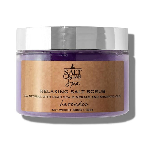 Salt Cellar Spa Lavender Salt Scrub - Elevate Your Self-Care with Dead Sea Minerals - Relax, Revive, and Rejuvenate your Skin - Made in Israel, Cruelty-Free, 18 oz.-Velvo Beauty