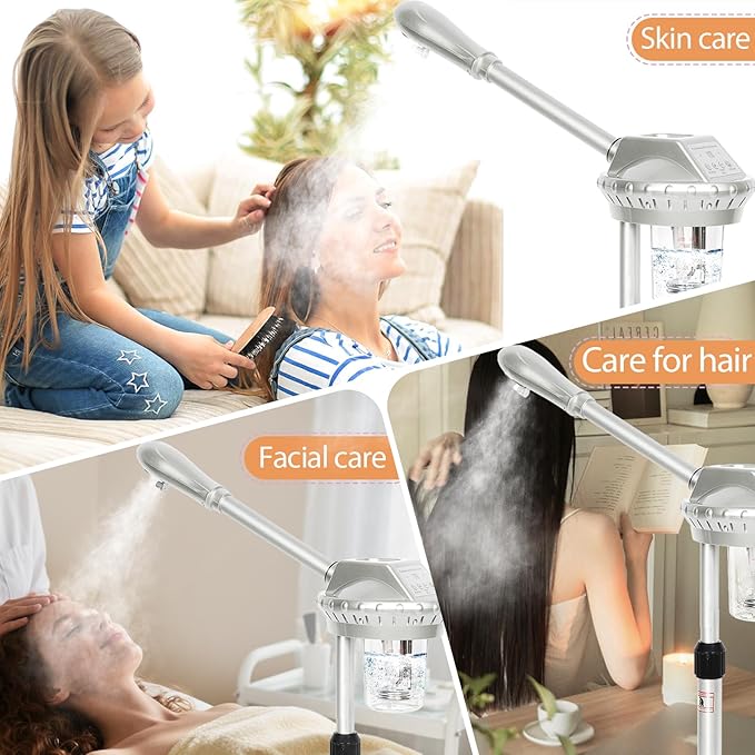 Facial Steamer Professional,Face Steamer for Estheticians with Hot Mist & Timer Function,Height Adjustable Vaporizador Facial Steamr on Wheels-Velvo Beauty