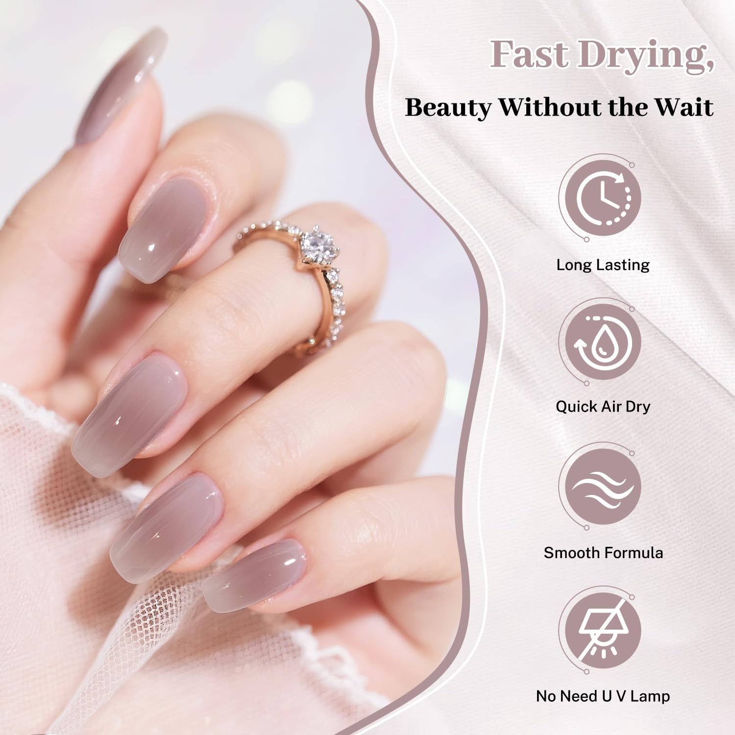 16.5ml Jelly Light Gray Nail Polish Large Volume Quick Dry Nail Polish, Long Lasting Shine, Fingernail Toenail Nail Art DIY Home Travel Nail Art Gift-Velvo Beauty