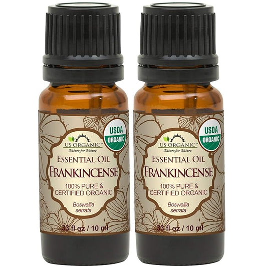 US Organic 100% Pure Frankincense Essential Oil, USDA Certified Organic, Steam Distilled, Boswellia serrata, Origin India, Use Topically or in Diffuser (10 ml, Value 2 Pack)-Velvo Beauty
