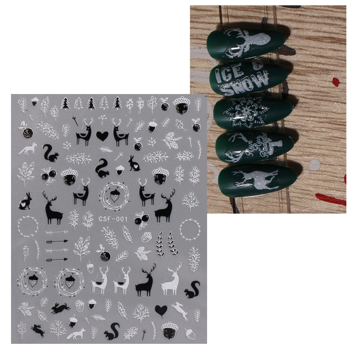 JMEOWIO 9 Sheets Christmas Glitter Nail Art Stickers Decals Self-Adhesive White Black Nail Supplies Nail Art Design Decoration Accessories-Velvo Beauty