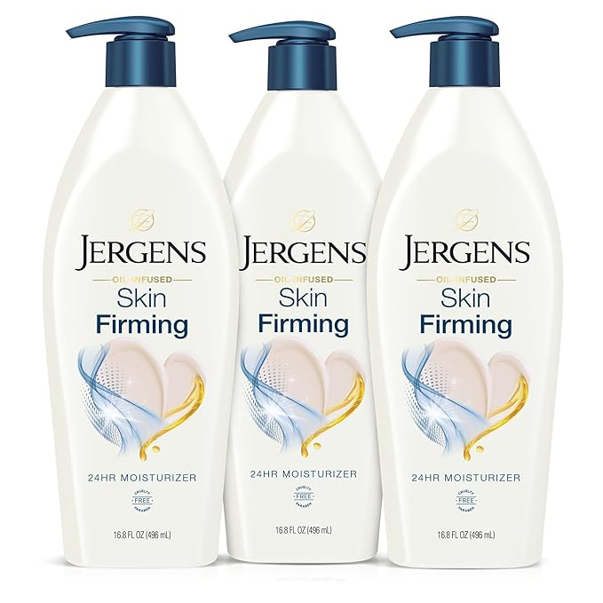 Jergens Skin Firming Body Lotion for Dry to Extra Dry Skin, Skin Tightening Cream with Collagen and Elastin, Dermatologist Tested, Hydralucence Blend Formula, 16.8 Oz, Pack of 3-Velvo Beauty