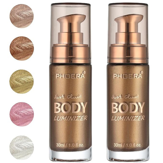 PHOERA Body Luminizer Highlighter, Waterproof Moisturizing and Glow For Face & Body, Face Body Glow Illuminator (2PCS 103 Glistening Bronze)-Velvo Beauty