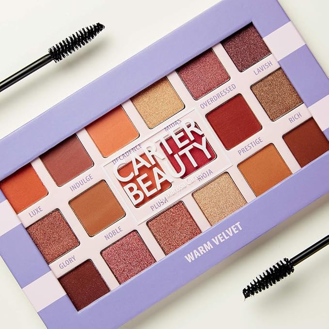 Carter Beauty by Marissa Carter 18 Shade Eyeshadow Palette | Long Lasting Eye Shadow Makeup | Shimmer & Matte Vibrant Colors (Warm Velvet)-Velvo Beauty