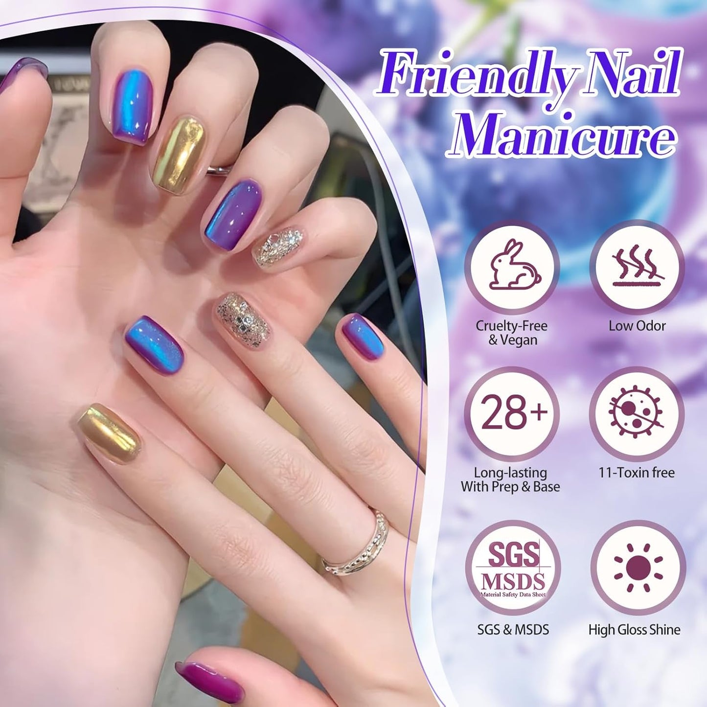 BORN PRETTY Cat Magnetic Eye Gel Nail Polish,Indigo To Violet Gradient Magnetic Gel Polish Blueberry Cat Magnetic Eye Gel Manicure Nail Art DIY 15ml-Velvo Beauty