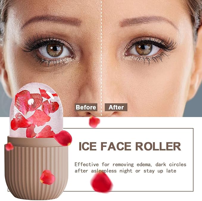 XHJRI Ice Face Roller Massager,Ice Cube Roller for Face, Eyes and Neck Naturally Conditioning and Skin Care,De-Puff Eye Bags,Reduce Migraine Pain,Reusable Massage Silicone Ice Mold (Coffee)-Velvo Beauty