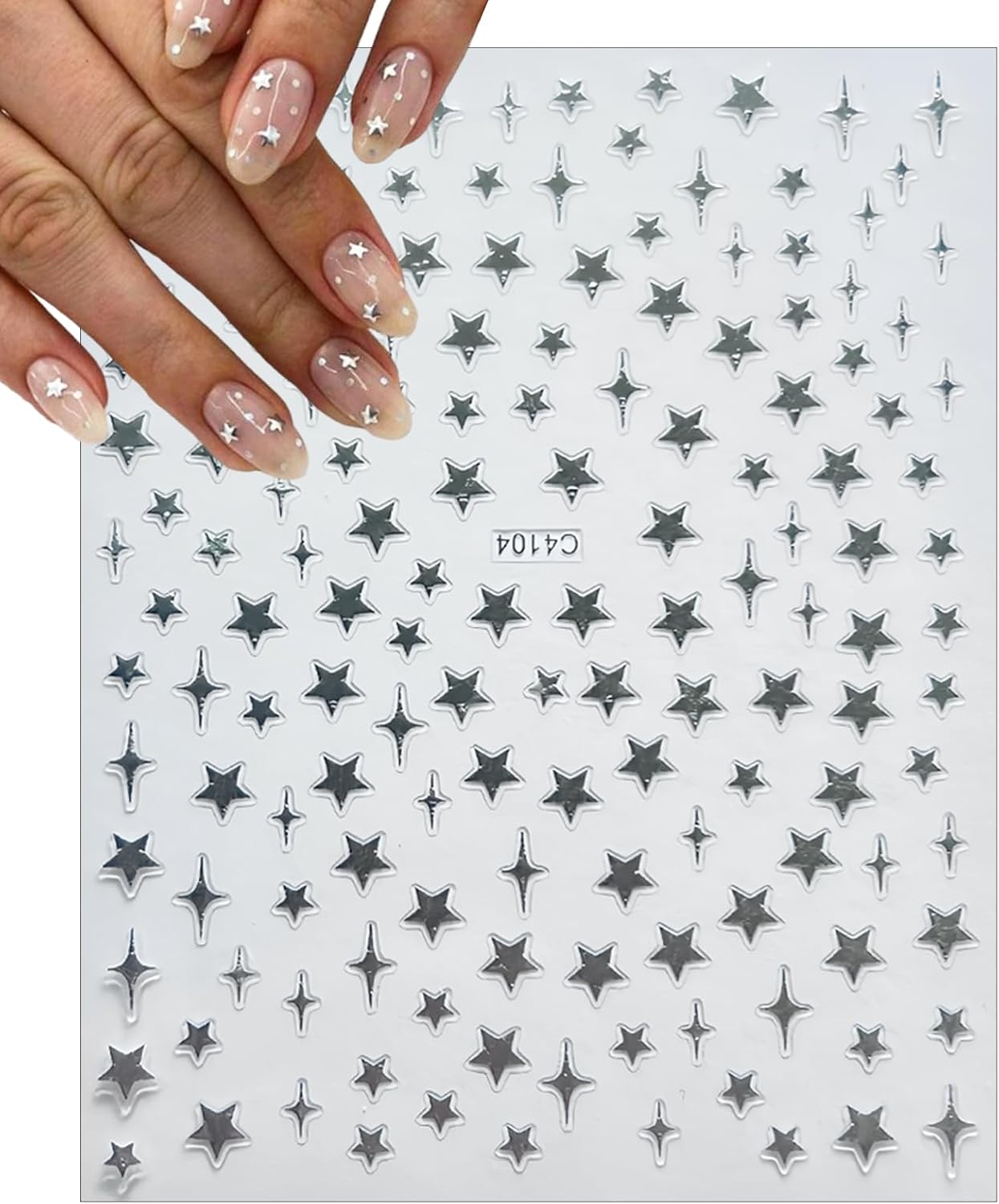 7Sheets Star Nail Art Stickers Decals 3D Self-Adhesive Shiny Black White Rose Gold Stars Nail Decals Holographic Laser Gold Silver Glitter Star Nail Design for Acrylic Manicure DIY Women Nail Decor-Velvo Beauty