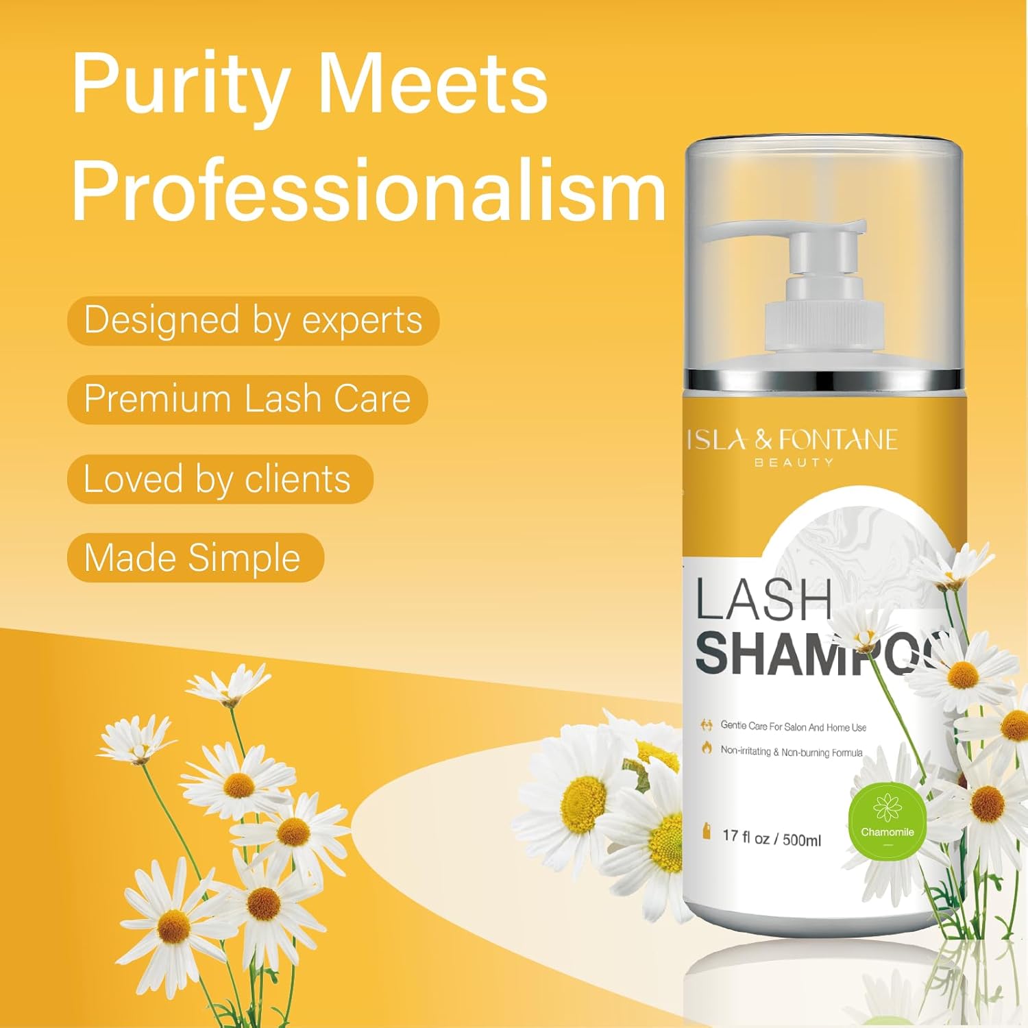 Isla & Fontane Lash Shampoo Bulk – Multi-Scent Series – 17 fl oz / 500ml | Gentle Eyelash Cleanser for Lash Extensions | Non-Irritating | Professional Lash Bath Foam For Salon And Home Use (Chamomile)-Velvo Beauty