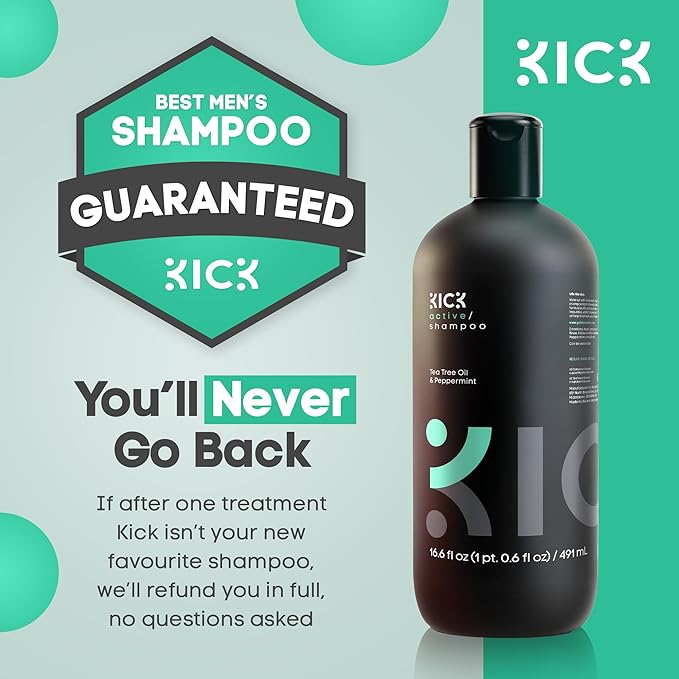 Kick Mens Shampoo - Peppermint & Tea Tree for Oil Control - Sulfate-Free, Refreshing Formula - Anti-Dandruff and Scalp Soothing - Shampoo for Oily Hair - Cruelty-Free - 16.6oz-Velvo Beauty