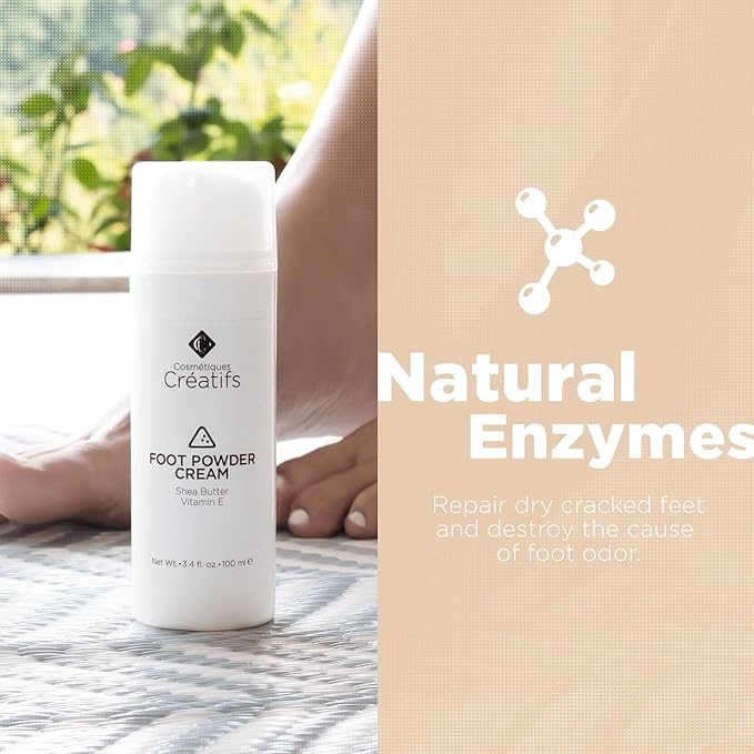 Foot Powder Cream for Dry Cracked Heels, Odor Control, and Intense Skin Hydration, 3.4 fl. oz., with Shea Butter and Vitamin E-Velvo Beauty