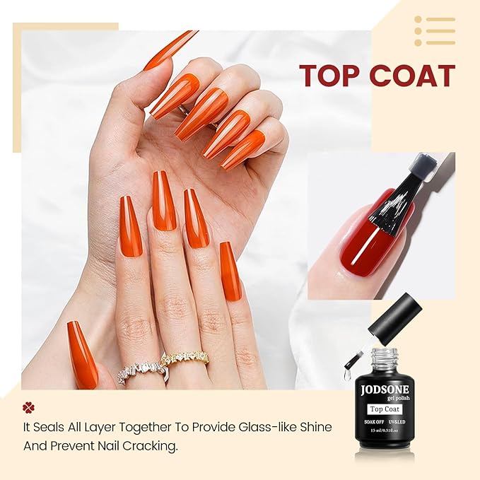 JODSONE 15ML Top Coat Gel Polish High Gloss Shine Finish Long Lasting Gel Nail Polish Professional Manicure Home DIY No Wipe-Velvo Beauty