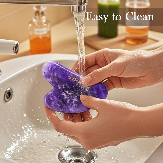 BESKAR Gua Sha Facial Tools, Natural Jade Stone Guasha Massager for Jawline Sculpting, Tighten Face Skin and Reduce Wrinkles, Face Eyes Body Neck Massage Tool, Skin Care Gift-Velvo Beauty