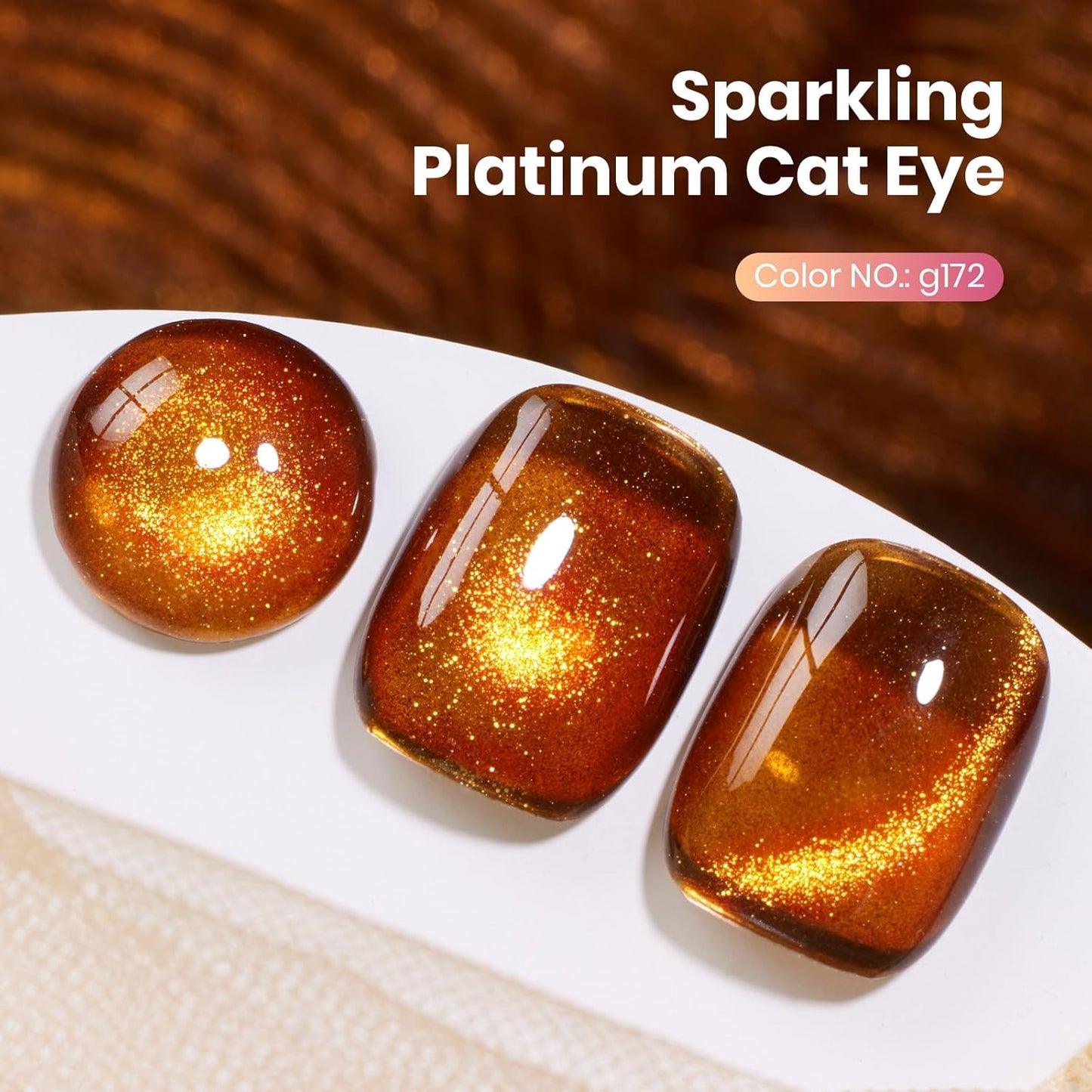 Beetles Brown Cat Eye Gel Nail Polish - Amber Glint Cat Eye Gel Polish, 15ML Fall Brown Gold Powder Magnetic Glitter Gel Polish Soak Off UV French Nail Art Salon DIY Manicure Gift for Women-Velvo Beauty