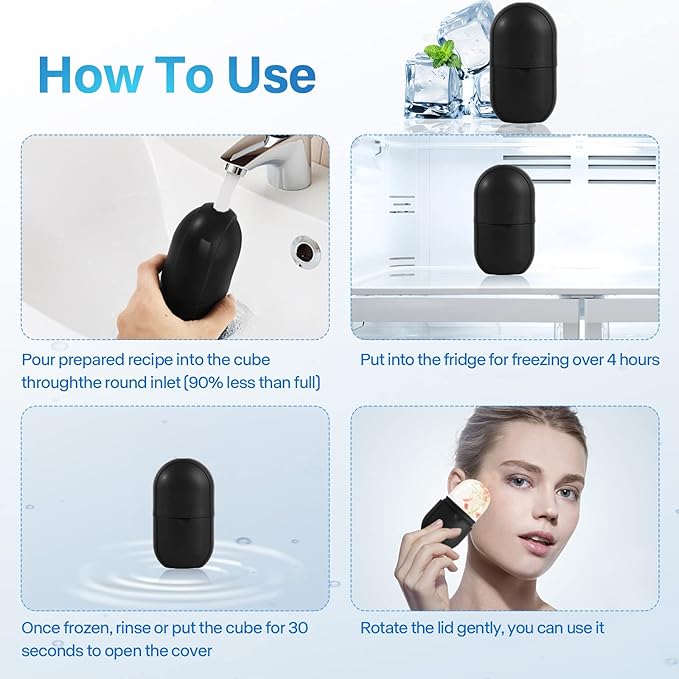 Ice Roller for Face Eye, Ice Roller Mold Face Skin Care Kit for Brighten Skin and Enhance Your Natural Glow Remove Fine Lines Shrink Pores Reduce Acne and Lubricate the Skin (Black)-Velvo Beauty