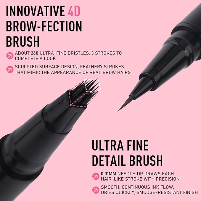 Dual Ended Microblading Eyebrow Pen - 2 in 1 Liquid Eyebrow Pencil with Brow-Fection Angled Brush & Precise Detail Brush-Tip, Shapes & Fills HairLike Looking Brows, Lasts All-Day, Soft Black-Velvo Beauty