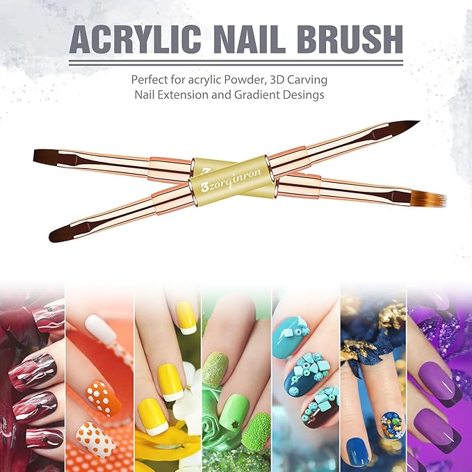 Nail Art Brushes for Nail Art, Professional 5Pcs Double-Ended Acrylic Nail Brush Set for Details, Long Lines, Ombre & 3D Design-Perfect for DIY Manicures & Salons (Gold)-Velvo Beauty