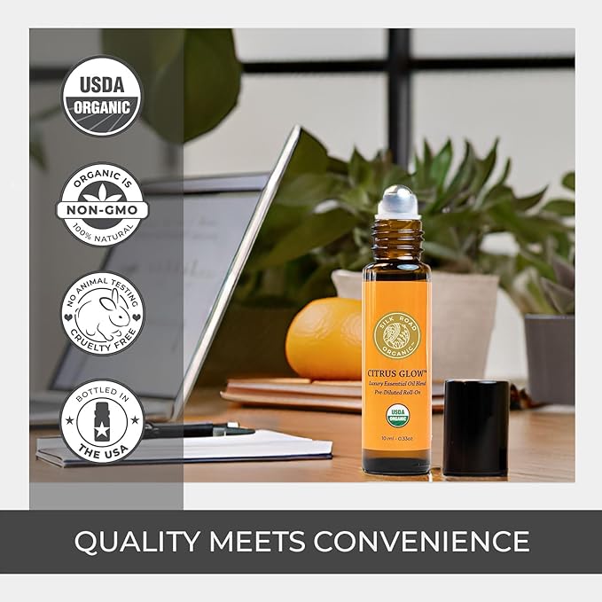 Silk Road Organic Citrus Glow Essential Oil Revive Blend Roll On, 100% Pure USDA Certified Citrus & Vanilla - Uplifting, & Energizing - 10 ml Roller - Always Pure, Always Organic-Velvo Beauty