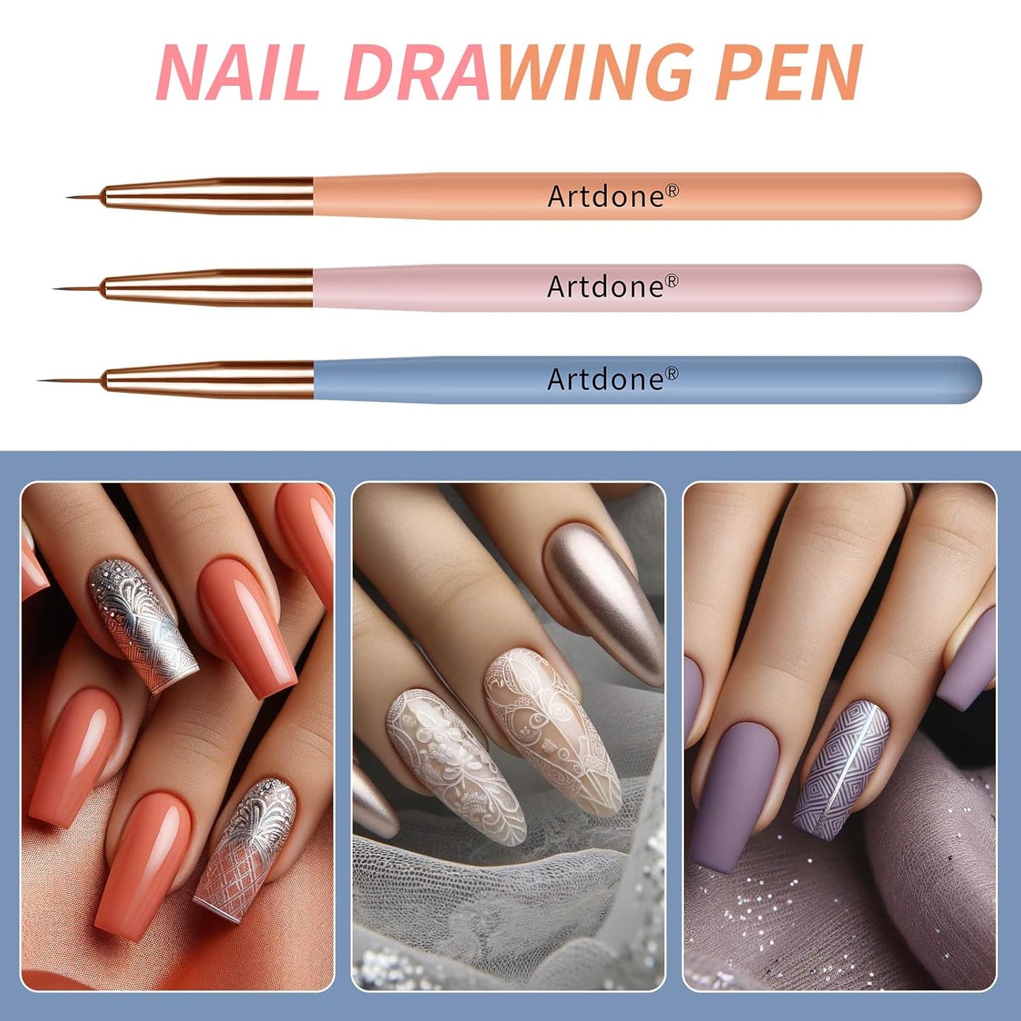 Artdone Nail Dotting Tools Double-ended Nail Art Brushes Kit Nail Art Gel Polish Liner Brushes Design Pen For Nail Drawing And Nail Paint Brushes Small Detail Brushes.-Velvo Beauty