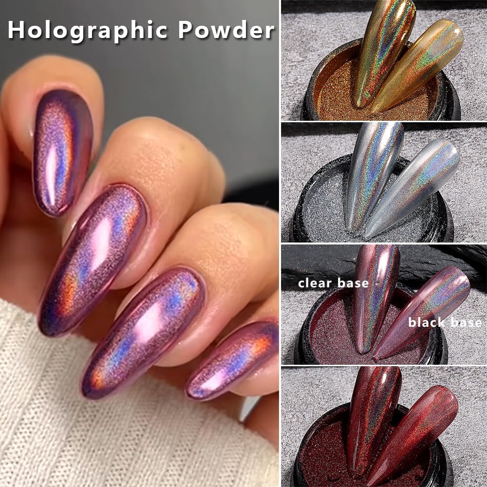 10Pcs Chrome Nail Powder Set, Holographic Unicorn Laser Nail Powder, Aurora Mermaid Iridescent Chameleon Mirror Effect Pigment Glitter Dust for Salon Home Nail Art DIY Decorations-Velvo Beauty