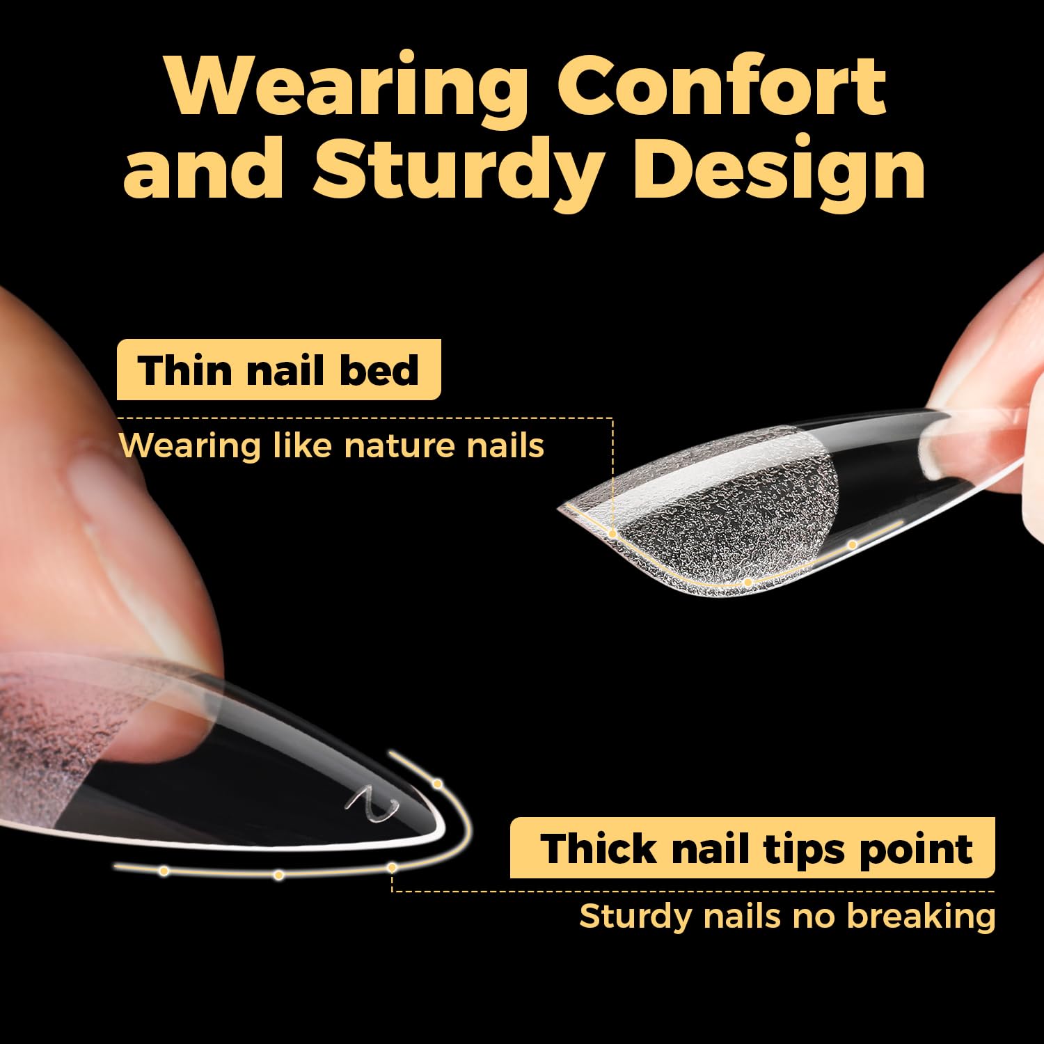 UNA GELLA Halloween Long Stiletto Gel Nail Tips, 600Pcs Pre Etched Long Stiletto Almond Nail Tips Clear Fake Nails Press on Nails No C Curve for DIY Art Salon at Home 12 Sizes-Velvo Beauty