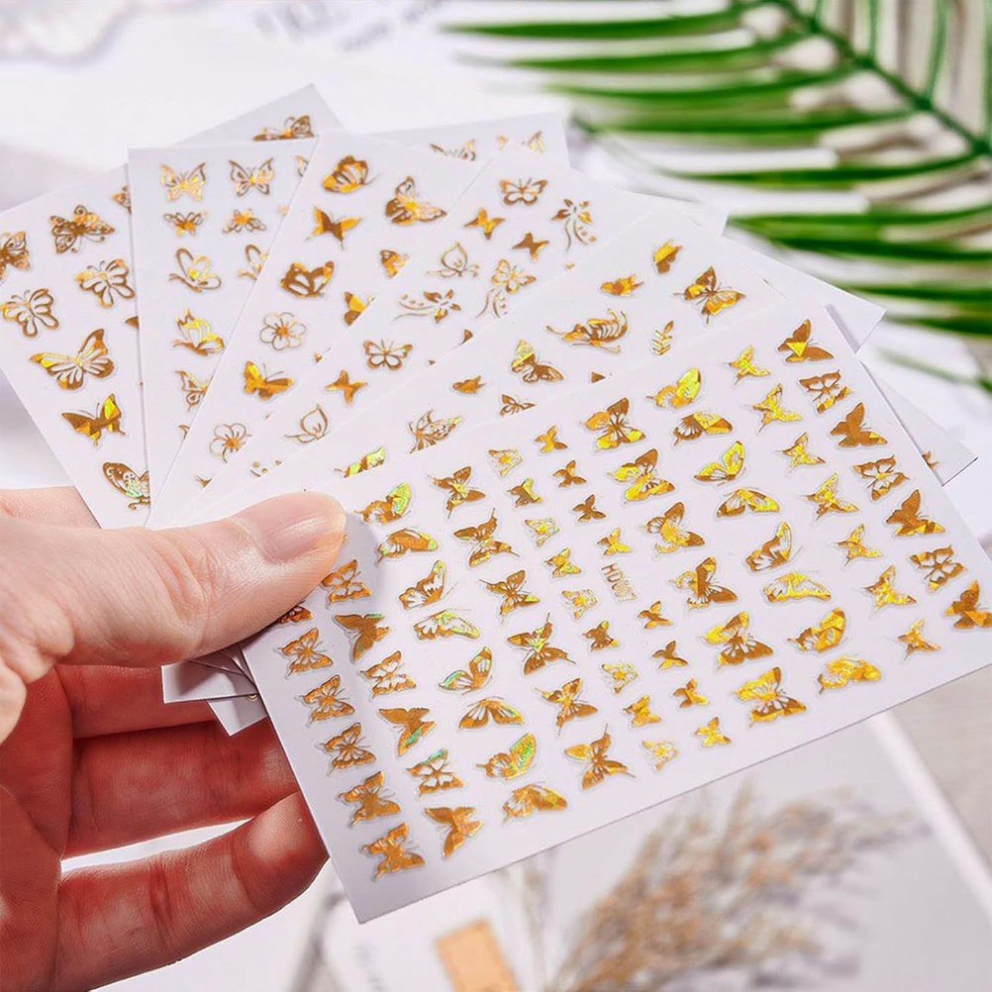 16 Sheets Butterfly Nail Art Stickers Decals 3D Self-Adhesive Gold Metallic Butterfly Nail Stickers Holographic Butterflies Design Nail Art Supplies for Women Acrylic Nail Art Decoration Accessories-Velvo Beauty
