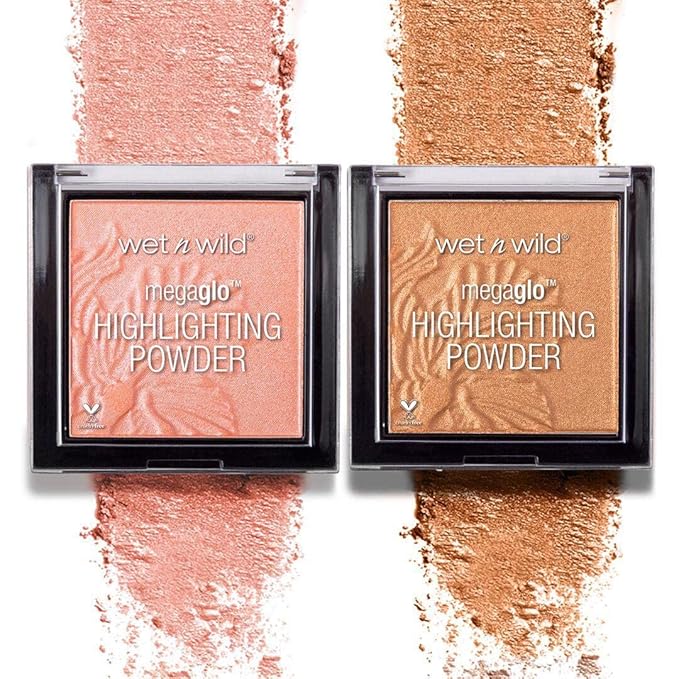 wet n wild MegaGlo Highlighting Powder, Highlighter Makeup, Shimmer Glow, Deep Gold Awesome Blossom (Pack of 4)-Velvo Beauty