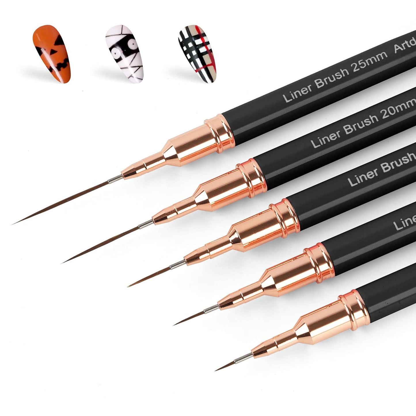 Artdone Metallic Nail Art Pens, Liner Brushes Set, 5PCS Black Color Nail Tools For Long Lines, Thin Details, Fine Drawing, Liner Brush UV Gel Polish Painting Nail Design Sizes 5/8/12/20/25mm-Velvo Beauty