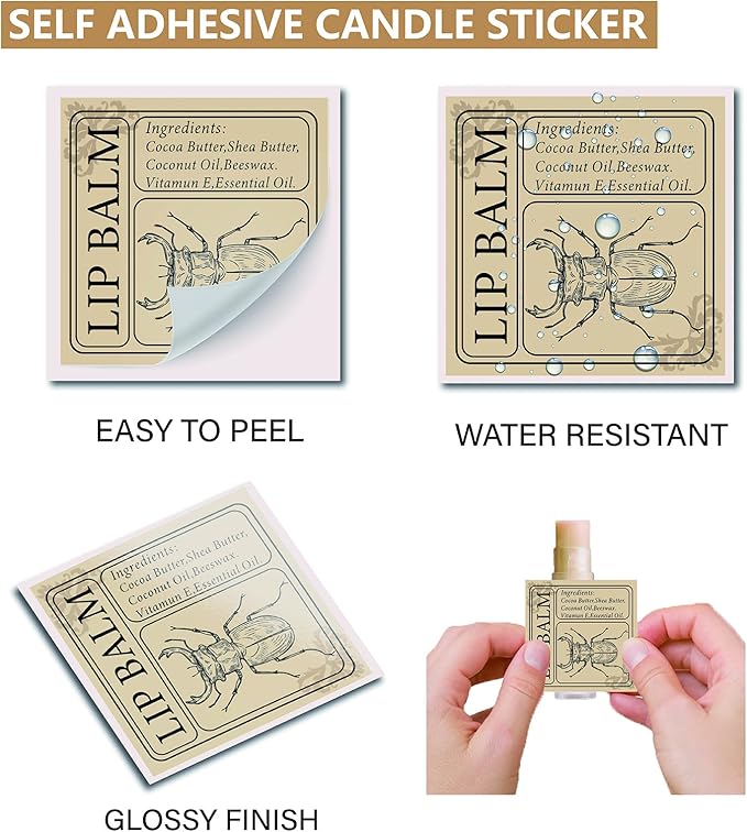 CRASPIRE Lip Balm Labels 80pcs Homemade Lip Balm Labels 2” Clear Lip Balm Labels for Tubes Printable Waterproof Lip Balm Stickers Labels for Lip Balm Handcream Candle Container（Insect-Brown）-Velvo Beauty