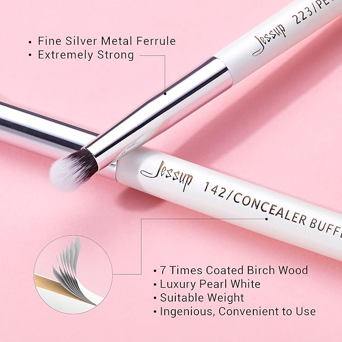 Jessup Small Eye Makeup Brush Set Professional 15pcs White/Silver Premium Natural-synthetic Eye Shadow Blending Concealer Eye & Brow Liner Brushes, T237-Velvo Beauty