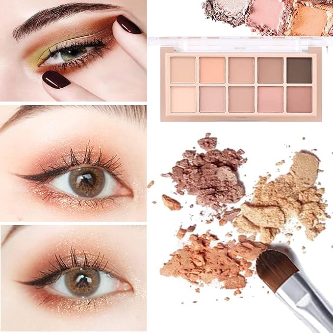 10 Colors Eyeshadow Palette Matte Naked Eye Shadow Makeup,High Pigmented, Naturing-Looking, Ultra-Blendable,Long Lasting High Pigment Nude Eyeshadow with 3 Eyeshadow Brush(Milk Tea)-Velvo Beauty