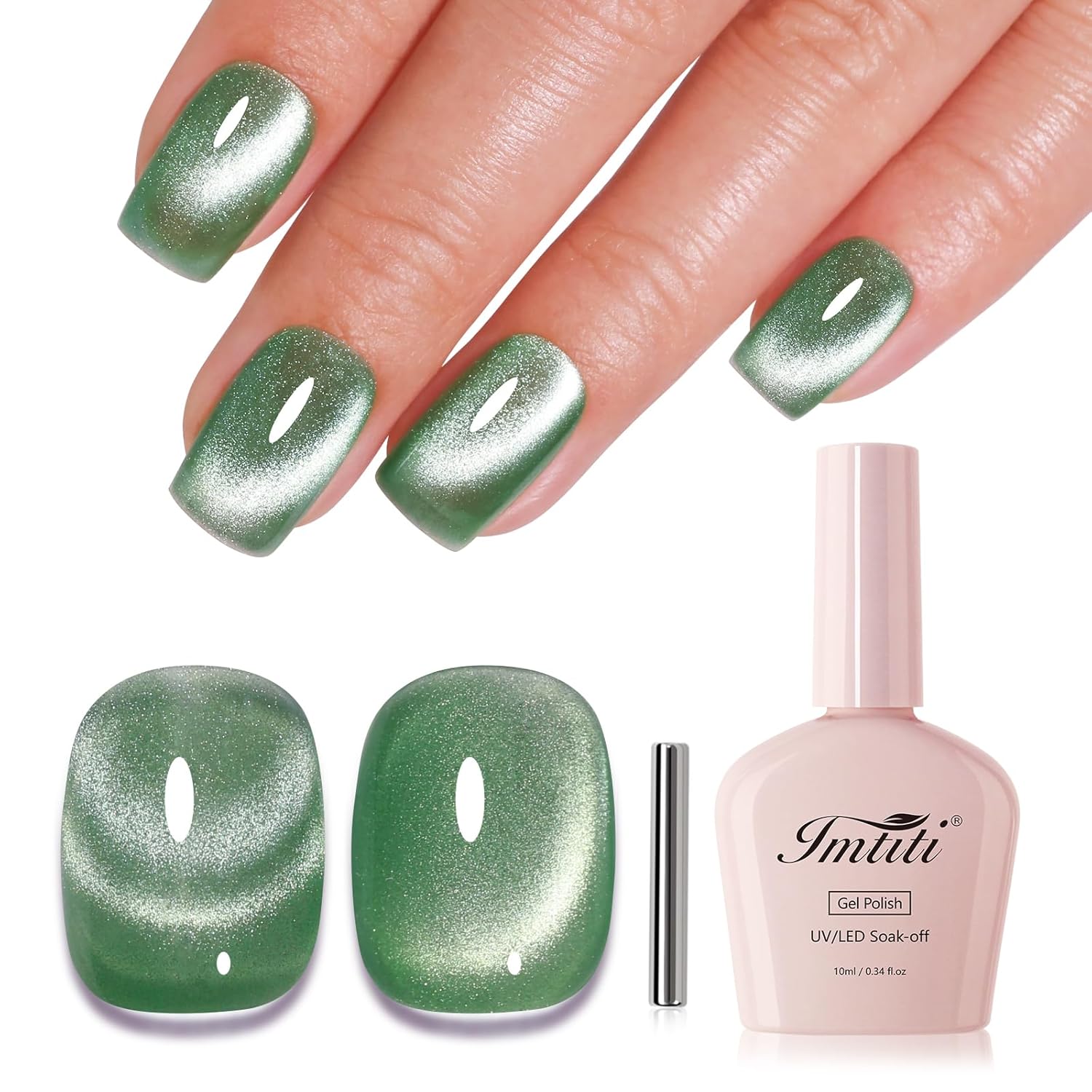 Imtiti Cat Eye Gel Nail Polish, Spring Green Holographic Magnetic Crystal Nail Gel Polish With Magnet Glittery Galaxy Spring Summer Kit Soak Off UV Led 10ML-Velvo Beauty