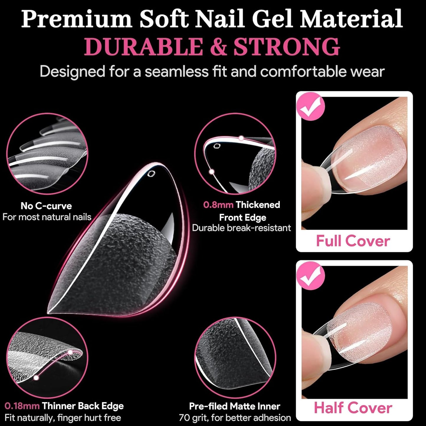 Extra Short Almond False Nail Tips, 15 Sizes 510 PCS Clear Soft Press On Fake Nail Pre-shaped Half Matte Full Cover Gel Nail Tips Extensions Thick Long Lasting for DIY Beginners & Salon Manicure-Velvo Beauty