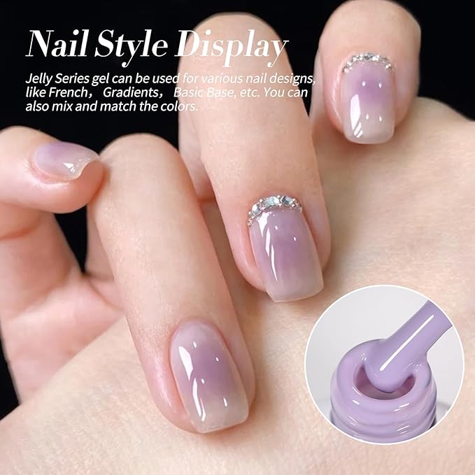 BORN PRETTY Jelly Purple Gel Nail Polish 6 Colors Purple Violets Colors Gel Polish Kit Soak Off Gel Nail Kit Collection Nail Art Gel Manicure Kit DIY at Home Salon Gifts-Velvo Beauty