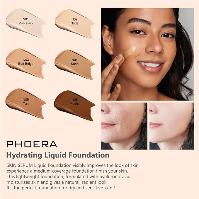 PHOERA Foundation Full Coverage,and Medium Coverage 2024 New PHOERA Foundation Makeup for Mature Skin, Lightweight Wrinkles Matte Natural Finish for a Flawless Complexion(103+N02/Warm peach+Nude)-Velvo Beauty