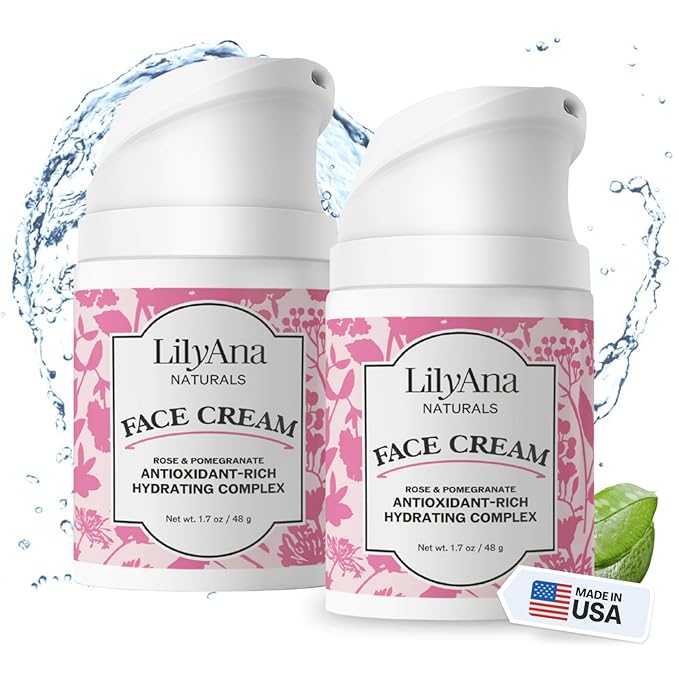 LilyAna Naturals Face and Neck Moisturizer for Women and Men - Moisturizer Face and Neck Cream for Dry Skin and Dark Spot Brightening - Rose and Pomegranate Extracts - 1.7oz (Pack of 2)-Velvo Beauty
