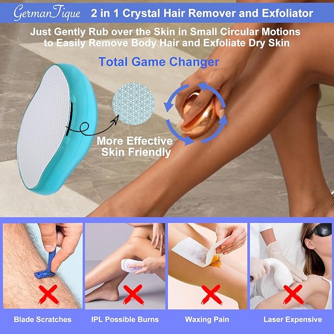 Crystal Hair Eraser,Natural Crystal Hair Remover,Reusable Painless Nano Glass Hair Removal Device Without Shaver,Gentle Crystal Epilator and Exfoliator for Soft Silky Skin(Light Blue)-Velvo Beauty