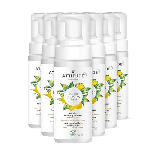 ATTITUDE Micellar Foaming Facial Cleanser, EWG Verified, Dermatologically Tested, Plant and Mineral-Based, Vegan, Earl Grey & Cucumber Scent, 5 Fl Oz (Pack of 6)-Velvo Beauty