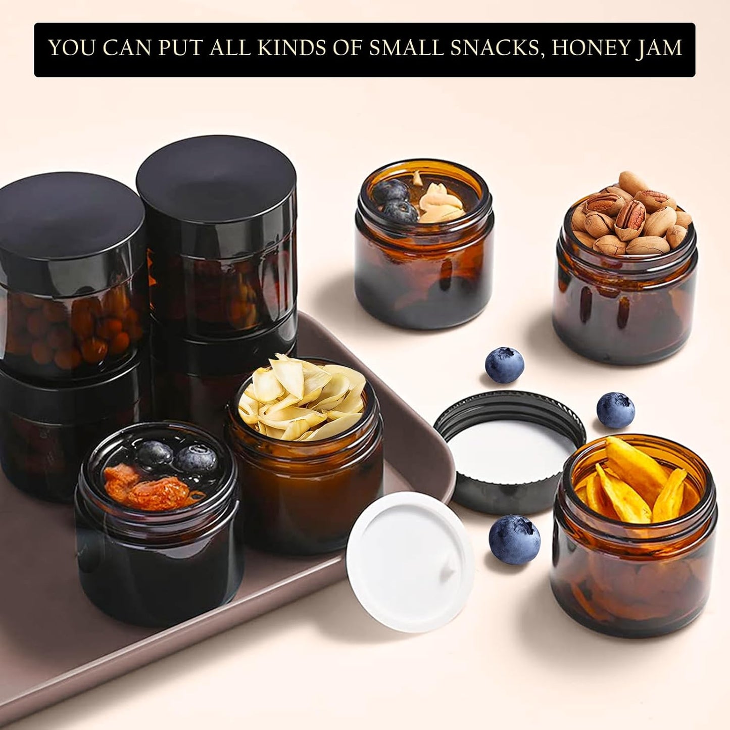 Lil Ray 4 oz Round Amber Glass Jar with Inner Liners and Black Lid (12pcs)-Velvo Beauty