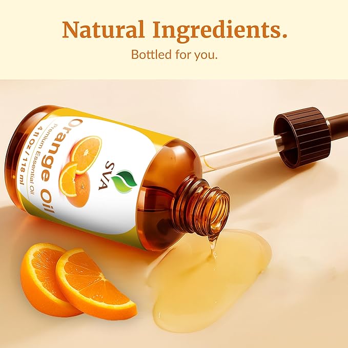 SVA Orange Essential Oil – 4 Fl Oz – 100% Natural Orange Oil - for Diffuser, Hair Care, Face, Skin Care, Aromatherapy, Scalp and Body Massage, Soap and Candle Making - with Dropper-Velvo Beauty
