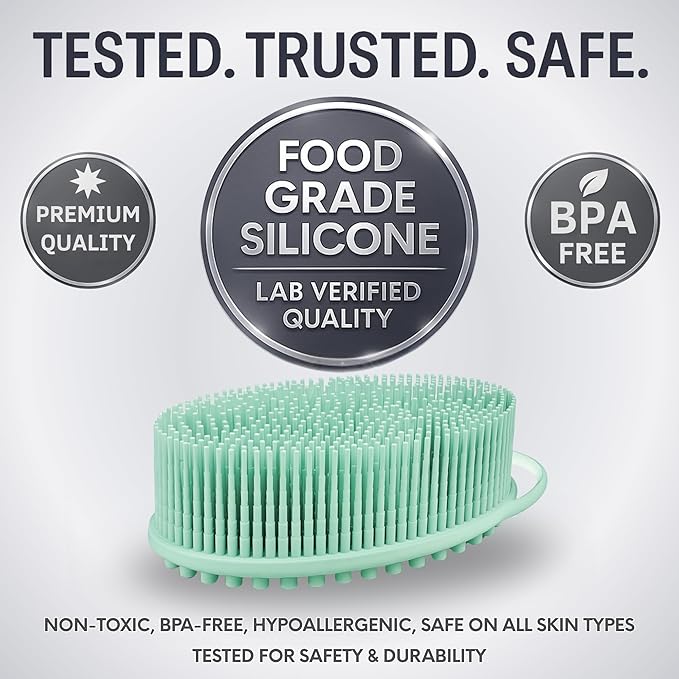 Avilana Silicone Body Scrubber – Gentle Shower Brush & Loofah Alternative- Food Grade & Lab Tested – Fast-Drying, Hygienic, BPA-Free Silicone Body Gentle Exfoliator (Green, Massage)-Velvo Beauty