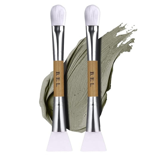 Bare Essentials Living - Clay Face Mask Brush (2 Pack, Bamboo) Dual Soft Silicone Face Mask Applicator Brush Tool, Great Facial Essentials, Moisturizer Applicator & Skincare Brush for Facials-Velvo Beauty