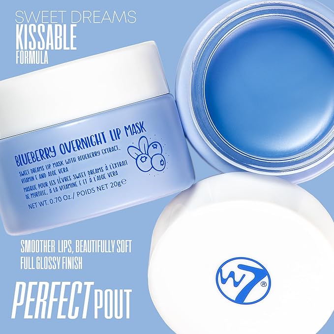 W7 Super Sweet Dreams Blueberry Lip Mask - Vitamin E, Aloe Vera and Grape Seed Oil - For Hydrated, Full Looking & Irresistible Lips - 0.67 Fl Oz-Velvo Beauty