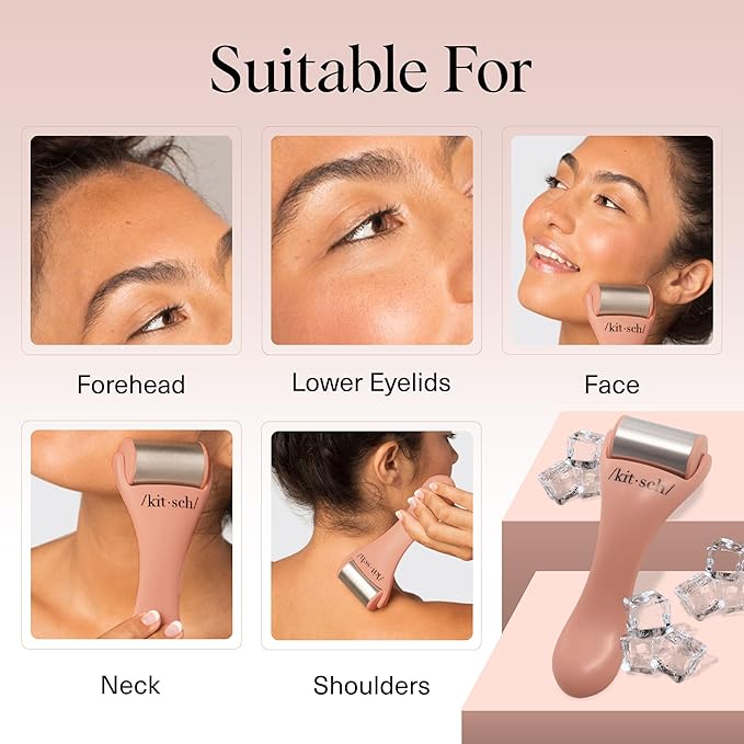 Kitsch Ice Roller for Face – Stainless Steel Face Ice Roller to Reduce Puffiness, Redness & Headaches – Cooling Facial Roller for Skin Care, Irritation Relief & Spa-Like Experience at Home - Pink-Velvo Beauty