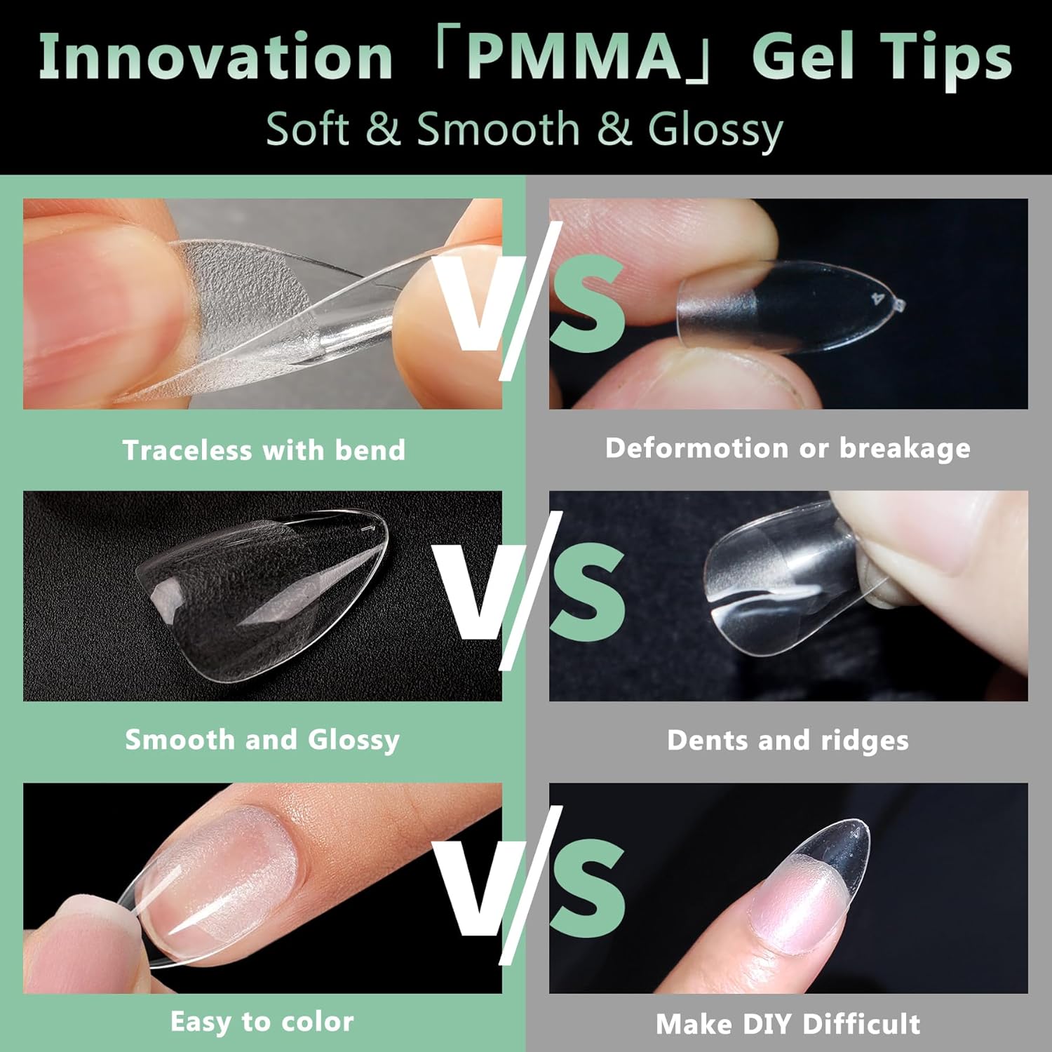 Extra Short Almond Nail Tips, 216pcs Acrylic Soft Fake Nails Gel Nail Tips, Full Cover Pre-Shaped Matte Clear Press on Nails for Extension, Diy at Home Manicure 12 Sizes-Velvo Beauty