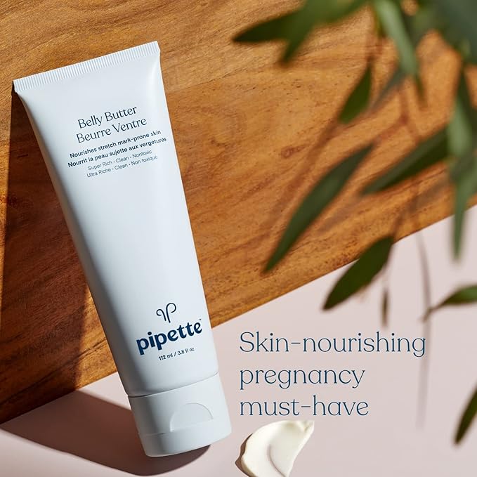 Pipette Belly Butter - Stretch Mark Cream for Pregnancy, Clean Hydrating Ingredients to Help Retain Skin’s Moisture, Shea Butter & Squalane, 3.8 fl oz-Velvo Beauty
