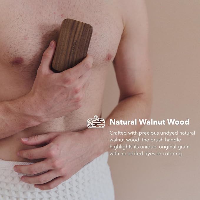 Luxury Natural Walnut Wood Boar Bristle Body Brush | Exfoliating & Detoxifying for All Skin Type | Sweeps Away Dead Skin Cells for Luminous, Smooth Skin | for Wet and Dry Use (Handheld)-Velvo Beauty