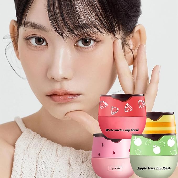 4 PCS Bee Lip Balm Lip Mask Honey Pot,Honey & Strawberry & Watermelon & Apple Lime Lip Mask Propolis Moisturizing Lip Balm with Stick,Sleeping Lip Mask Hydrating Prevention Dry & Cracked-Velvo Beauty