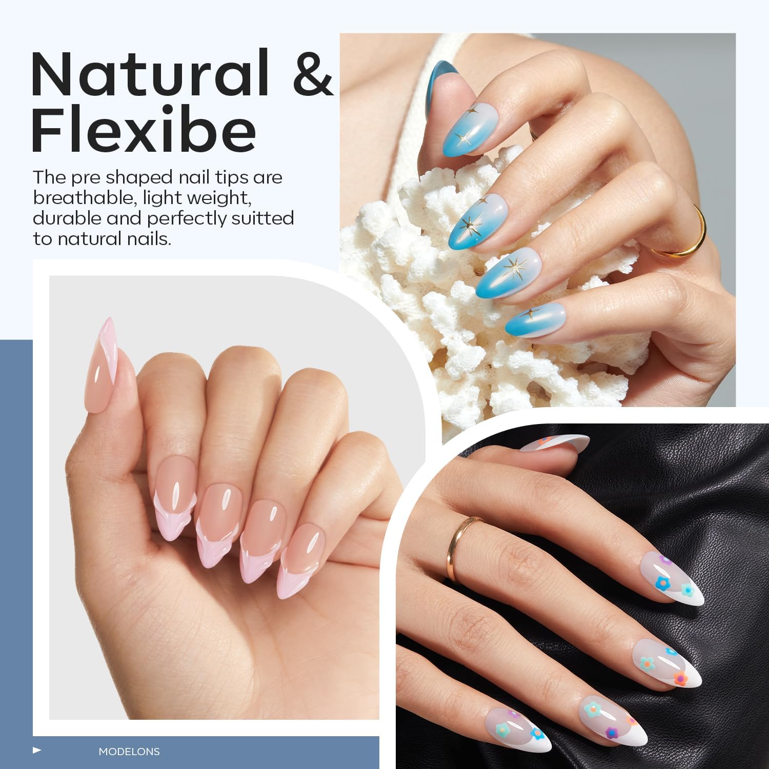 modelones Medium Almond Gel Nail Tips Kit, 9-in-One Nail Glue with Portable U V Lamp 216Pcs 12Sizes Pre-Etched Press ons Fake Acrylic Extension Kit DIY Salon Gift for Women-Velvo Beauty