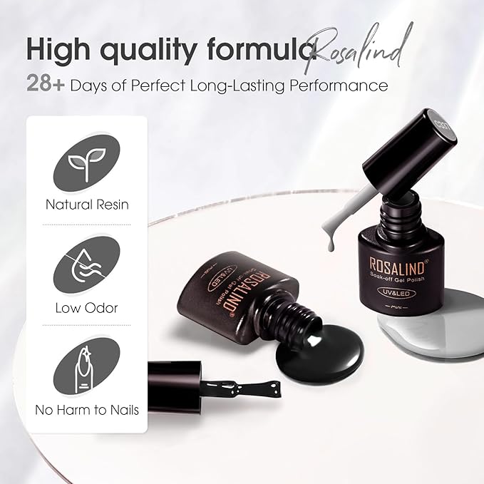 ROSALIND White Black Gel Nail Polish Set with Matte and Glitter Top Coat, 6 Colors Black Milky White Neutral Nude Grey Gel Nail Polish Soak Off Gel Nail art-Velvo Beauty